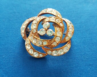 1950s Floral Rhinestone Pin