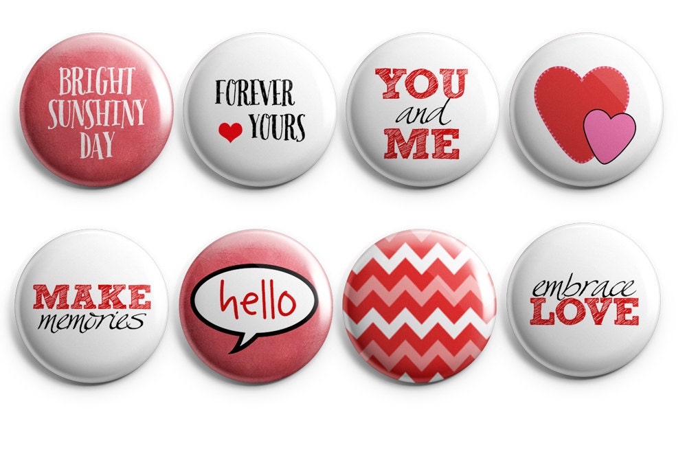 8 Valentines Day Buttons Valentines Magnets Heart