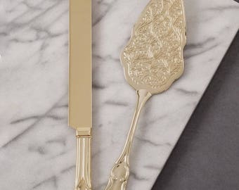 Wedding Cake Server Set, Wedding Cake Knife and Server, Gold Plated Knife and Server, Reception Cutlery Set