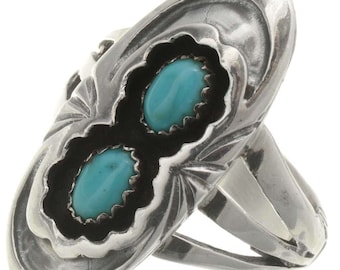 Natural Kingman Turquoise Ring Ladies Navajo Pointer Style