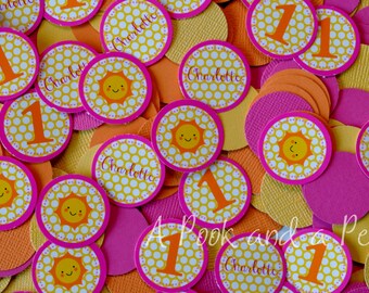 You are my Sunshine Personalized Birthday Confetti in Orange, Pink, and Yellow