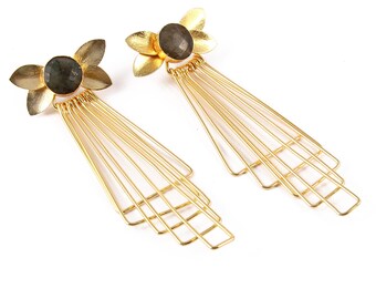 Labradorite brass earring