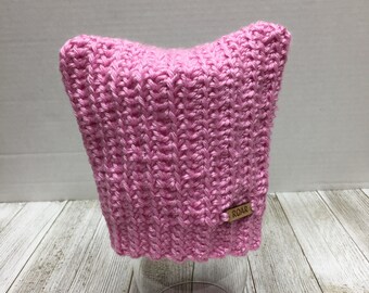 Crochet Baby Kitty Hat, Women's March, Cat Hat, Photo Prop, 0-3 Months, ROAR
