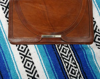 Brown Leather Envelope Clutch