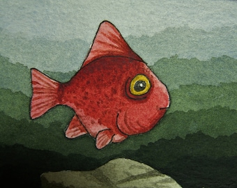 ACEO. Artist trading card. 'Red Herring.' Original watercolour.