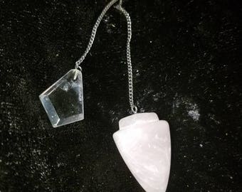 Rose quartz pendulum with clear quartz