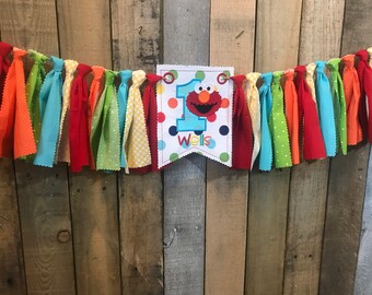 Elmo birthday high chair banner. Sesame street birthday high chair banner.