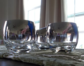 Dorothy Thorpe Roly Poly Silver Fade Mid Century Barware Glasses Set Of 4