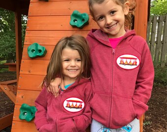 Daniel Tiger's Neighborhood Trolley Patch on Red Zip-Up Hoodie Sweatshirt - Halloween Costume, Birthday Party Outfit, Shirt, Jacket, Sweater