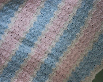 Crochet Baby Blanket Pink White Blue