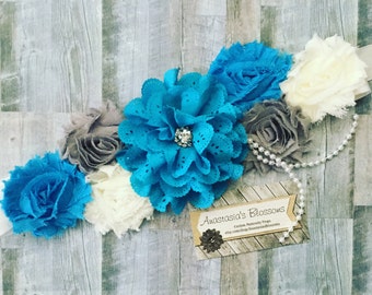 Blue Maternity Sash, Blue and White maternity sashs, Blue and Gray Maternity sash, Its a boy maternity sash for baby shower, Mom to be Sash