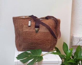 Mix of JUTE/handles canvas leather tote bag