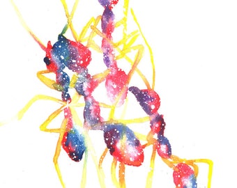 Ant ORIGINAL Watercolor 9X12, Galaxy Spirit Animal