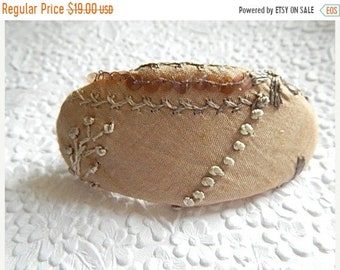 CLEARANCE - Taupe barrette, embroidered barrette, sequinned barrette, fabric barrette, oval barrette, hair accessory, fashion accessory