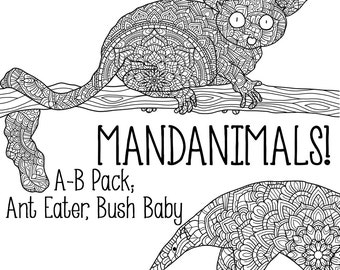 Mandanimals Colouring Pages - Ant Eater, Bush Baby