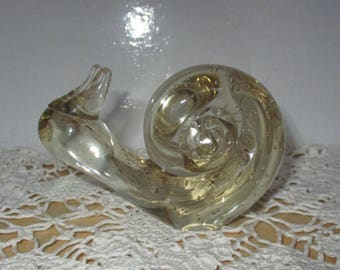 Vintage Glass Snail - Clear Glass Snail Paperweight, Glass Figurine, Desk Ornament