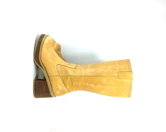 REDUCED 90s Leather Platform Boots 7.5 - Boho Campus Boots 7.5 - Knee High Tall Boots 7.5 - Chestnut Colored Platform Leather Boots Chunky