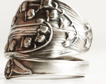 Lily of the Valley Ring, Sterling Silver Spoon Ring, May Birthday Gift, Handmade Jewelry, 925 Silver Lily Ring, Adjustable Ring Size (6189)