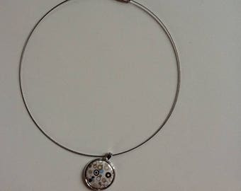 Sterling Silver, round fabric, blue, Brown and protected