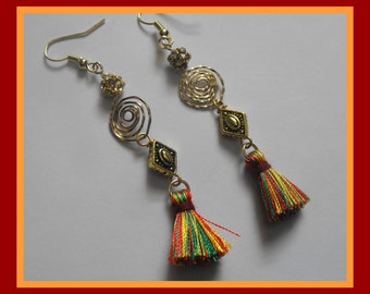 Gold and Mulit-color Tassel Earrings Shoulder Dusters Dangle Earrings