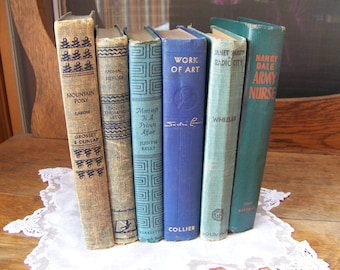 Vintage Books (lot of 6)Vintage Blue Books.Decorative Old Books.Stack of Old Books.Vintage Wedding Decor.Book Shelf Decor.Real Estate Props.