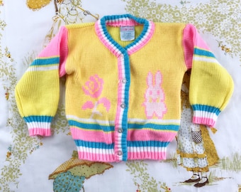 Vintage Neon Pastel Bunny Rabbit Cardigan Sweater