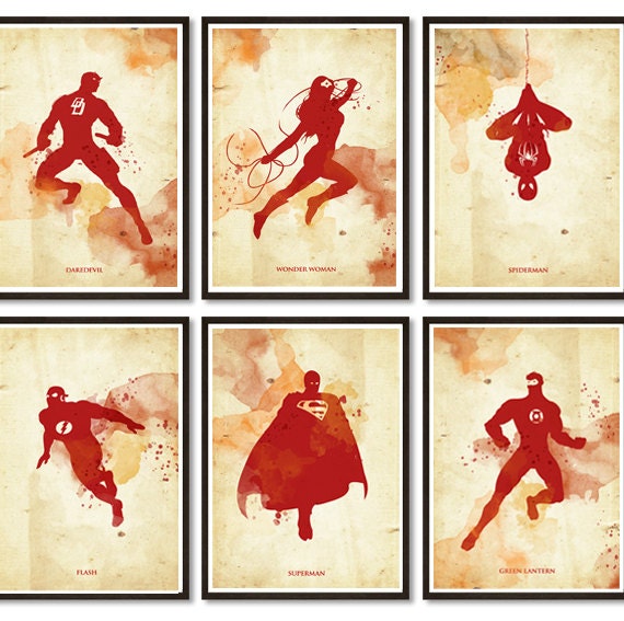 Vintage Superhero Poster Set 1 Digital Print different