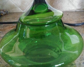 Vintage Mid Century Italian Green Glass Covered Candy Dish