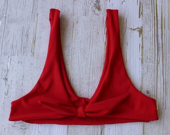Solid Red Bikini Top Seamless Front Tie Swim Top Womens Bikini Basic Swimsuit Bathing Suit Swimwear Beach Wear Gift For Her Vacation Swim
