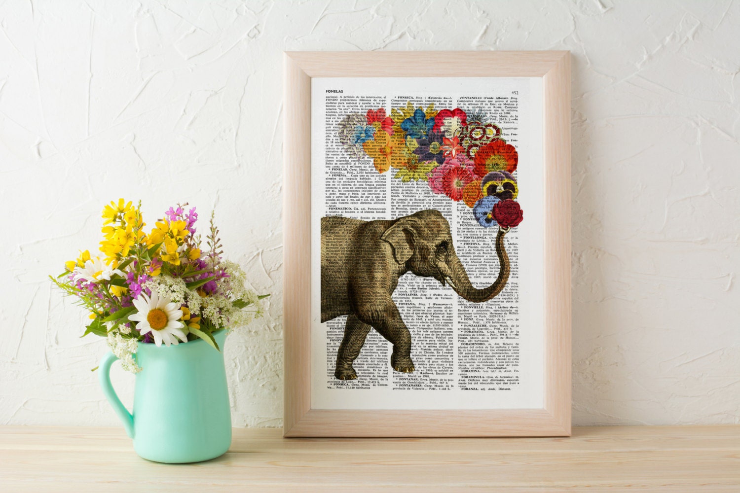 Elephant with Flowers wall art Wall decor art prints