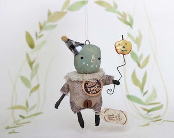 Nostalgische Primitive Folk Art Anhänger Ornament Vogelscheuche Kürbis