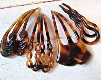 Vintage Hair Forks (Set of 2), FRENCH Hair Pins, Tortoise Shell Hair Combs, Hair Sticks, Chignon Pins, Art Deco Hair Accessories for Women