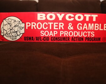 Procter & Gamble 1980s Boycott Bumper Sticker from the 80s Soap Products Cheer Bold Dawn Tide Camay Ivory Zest Joy USWA / AFL-CIO