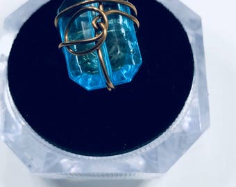 Aquamarine Antique Brass Wire wrapped Ring