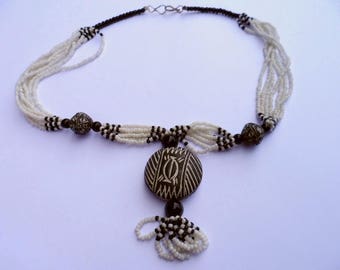 African necklace - clay pendant - nect11