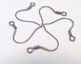 Surgical Steel Earwires - 10 Pair - Steel 316 - Stainless Steel Earwires - Silver Earring Hooks