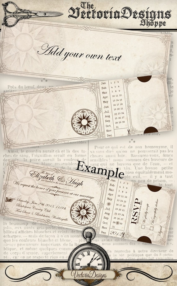 Printable Steampunk Wedding Invitation 7.5 x 2.5 inch