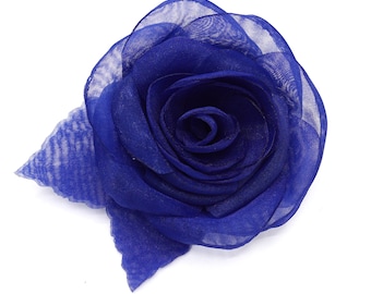 Organza flower brooch, Navy Blue.