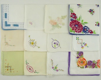 Vintage Hanky Lot of One Dozen Assorted Vintage Hankies Handkerchiefs (Lot #H14)
