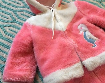 SALE! Sweetest Vintage Baby Pink Winter Snowsuit Duck