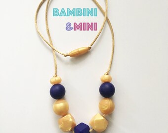 Silicone necklace | Breastfeeding sensory | Gift for mothers | Sensory baby toy | Necklace | Jewelry | Mommy Jewelry - Gold/Navy