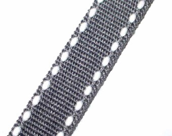 1 meter Ribbon stitched white 10mm grey grain AC198Gris