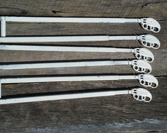 Vintage Extended Swing Arm Curtain Rods Expandable With Original Hardware Art Deco Period Shabby Chic Leaf detail Swing Rod Drape Rod