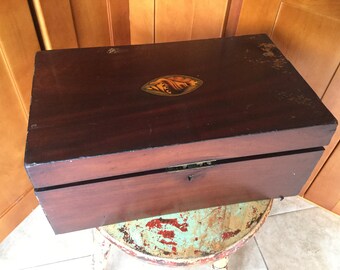 Gorgeous Antique Campaign Victorian Lap Desk, Artist Box for Restoration, Storage, Inlaid shell
