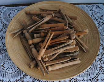 Vintage Wood Clothespins 50 Round and Square Top