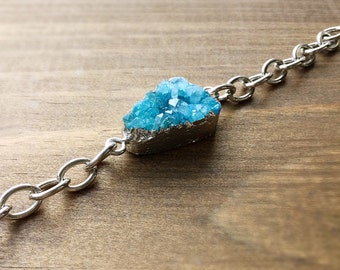 Druzy Stone Bracelet. FAST Shipping w/Tracking for US Buyers. Gift Box & Ribbon Included. You Choose Chain Length.