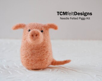 Needle Felting Piggy Kit, complete animal wool fiber pig kit for beginners