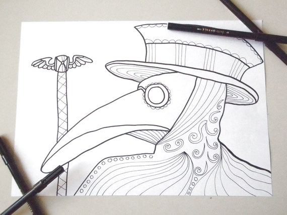 plague doctor mask coloring page adults horror goth download