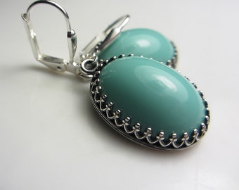 Turquoise Earrings Victorian Style Blue Earrings Vintage Style Turquoise Earrings Czech Glass Earrings Antique Blue Green Earrings