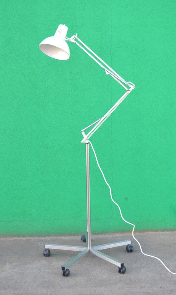 Vintage Luxo lamp industrial floor lamp off white wheels retro Vintage Luxo lamp industrial floor lamp off white wheels retro
